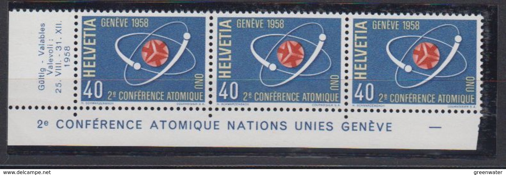 Switzerland 1958 Conférence Atomique Nations Unies 1v Strip 3v (+margin) ** Mnh (43173) - Ongebruikt