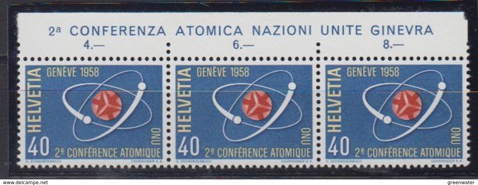 Switzerland 1958 Conférence Atomique Nations Unies 1v Strip 3v (+margin) ** Mnh (43173A) - Ongebruikt