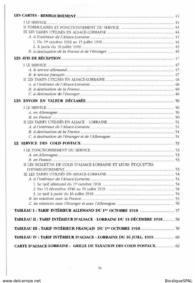 Alsace - Lorraine 1918 - 1920 - Tarifs Et Règlements Postaux - De Robert Abensur - édition SPAL 1995 - Elsass Lothringen - Philately And Postal History