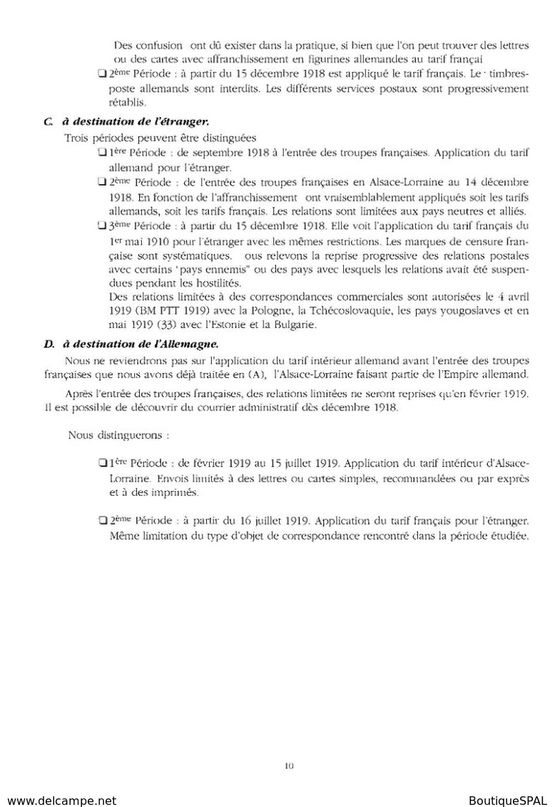 Alsace - Lorraine 1918 - 1920 - tarifs et règlements postaux - de Robert Abensur - édition SPAL 1995 - Elsass Lothringen