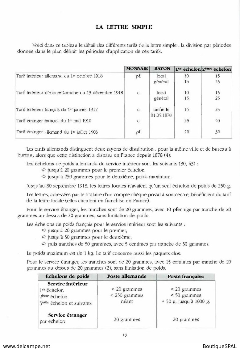 Alsace - Lorraine 1918 - 1920 - tarifs et règlements postaux - de Robert Abensur - édition SPAL 1995 - Elsass Lothringen