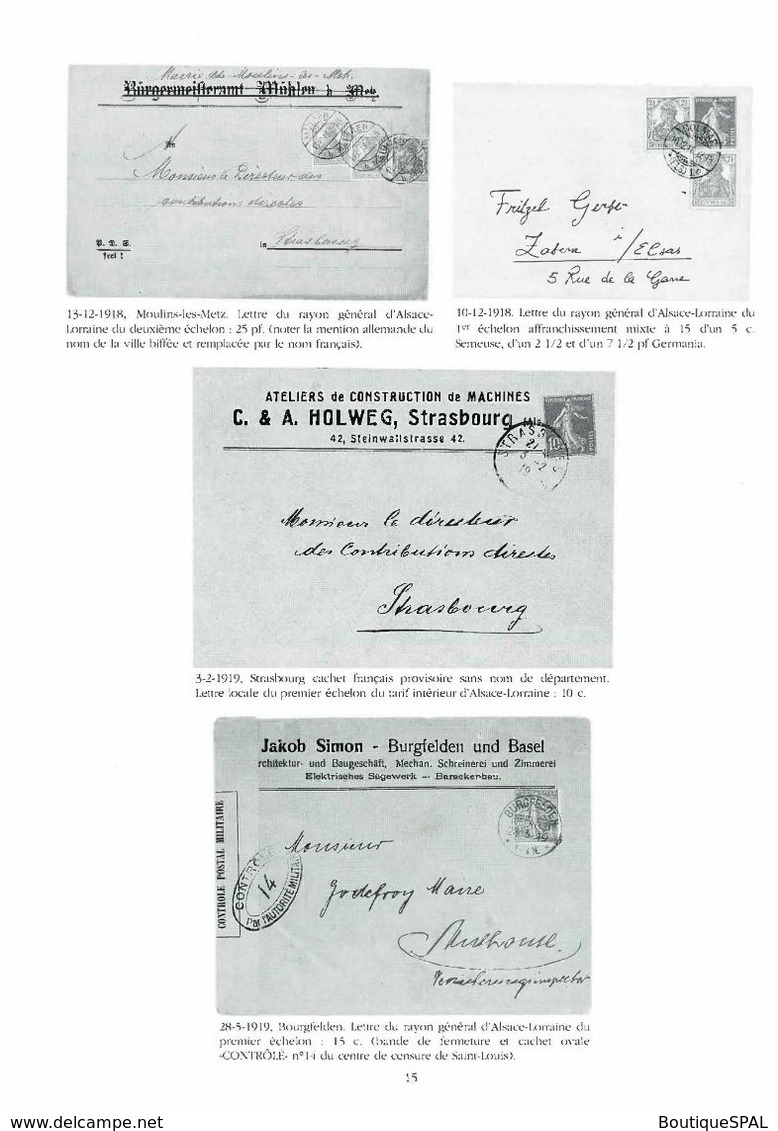 Alsace - Lorraine 1918 - 1920 - tarifs et règlements postaux - de Robert Abensur - édition SPAL 1995 - Elsass Lothringen