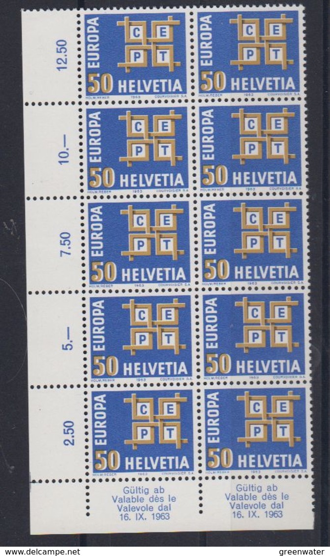 Europa Cept 1963 Switzerland 1v Bl Of 10 ** Mnh (43175) - 1963