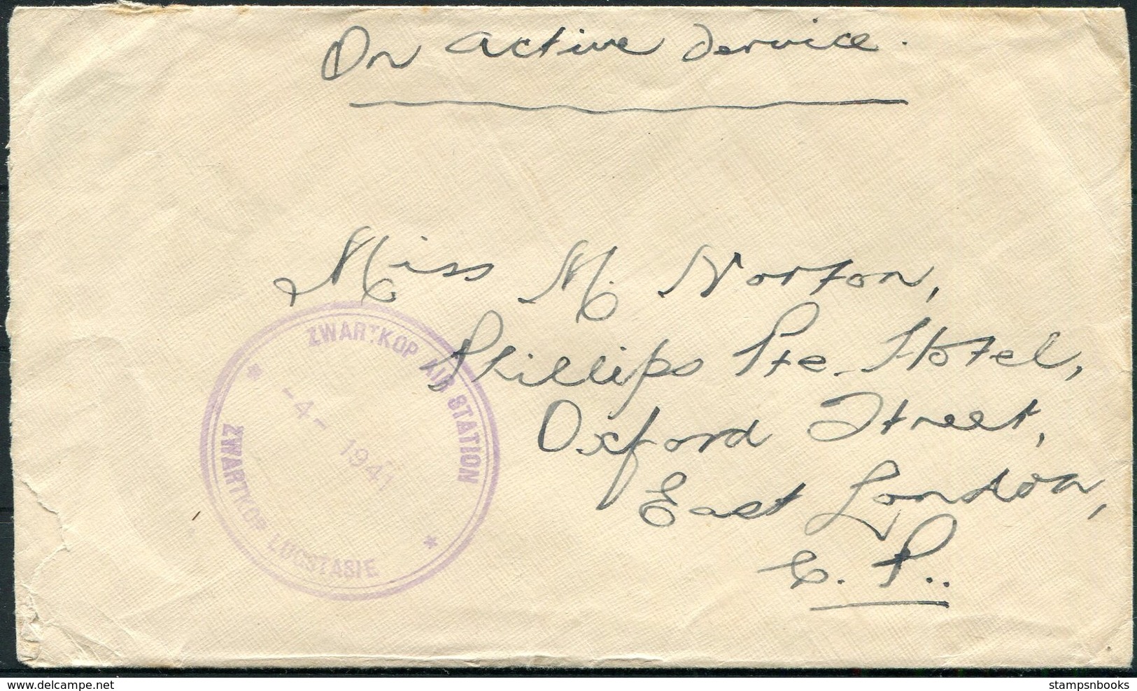 1941 South Africa, Zwartkop Air Station OAS Cover . Pilot And Observers Pool And Reserve Squadron, S.A.A.F. Pretoria - Covers & Documents