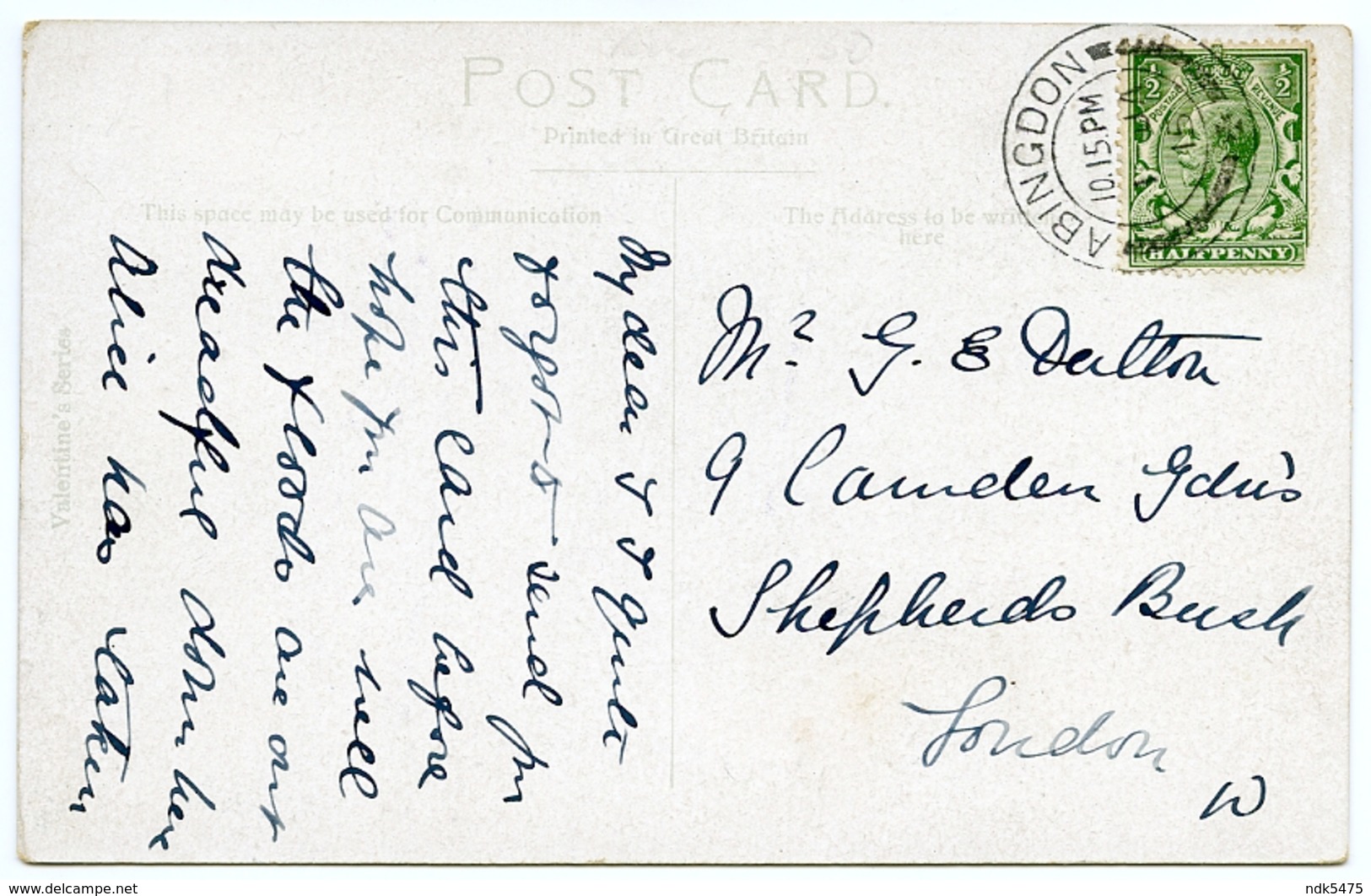 ABINGDON : RIVER THAMES - FLOODS, 1915 / POSTMARK - ABINGDON / ADDRESS - LONDON, SHEPHERDS BUSH - Other & Unclassified