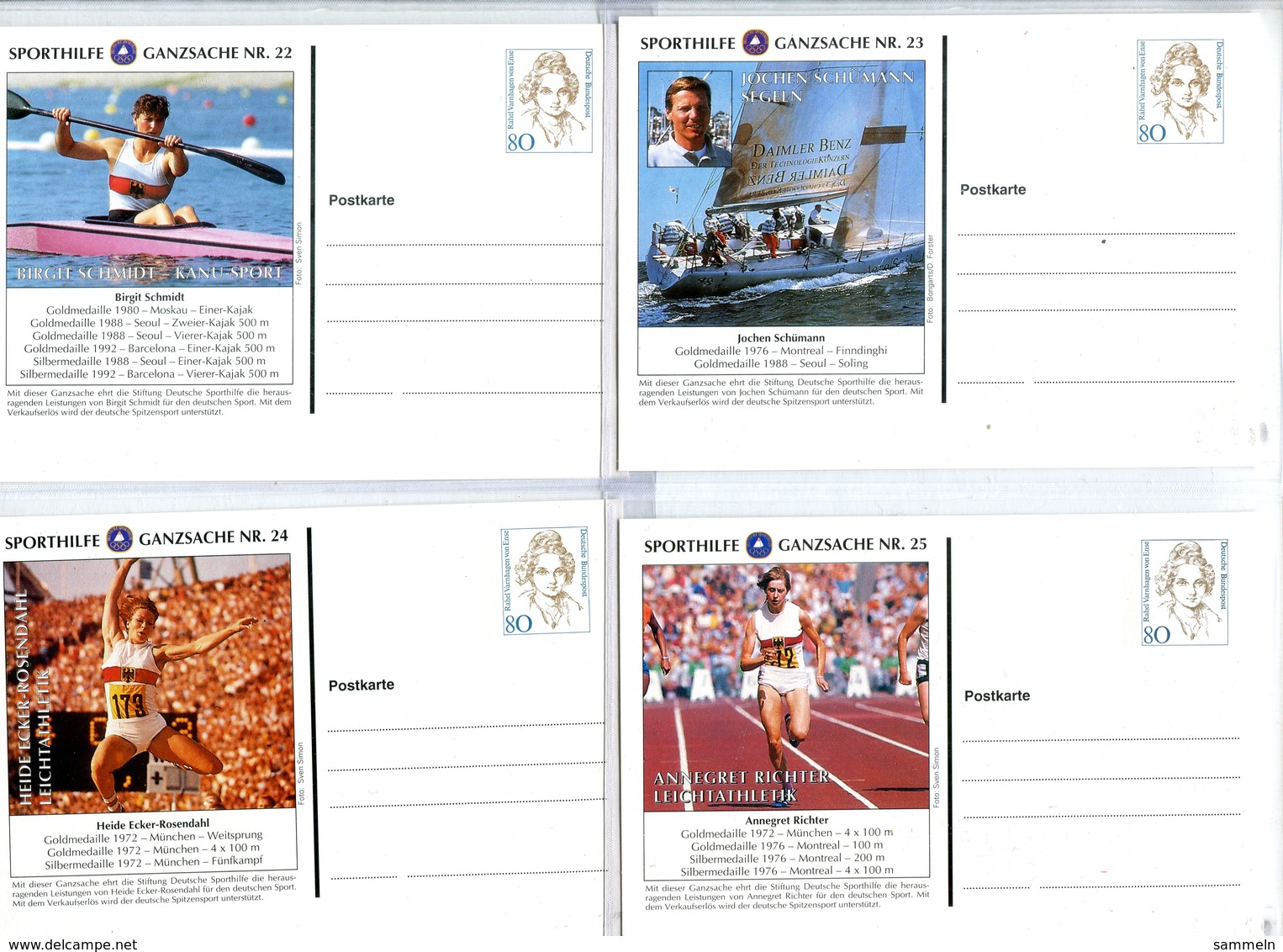 4732 - BUND - 4 Verschiedene Sporthilfe Privatganzsachen (Leichtathletik, Segeln, Kanu) - Ungebraucht - Private Postcards - Mint