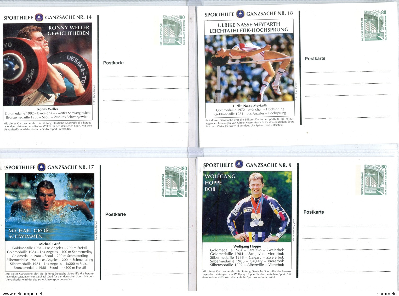 4733 - BUND - 4 Verschiedene Sporthilfe Privatganzsachen (Leichtathletik, Schwimmen, Gewichtheben, Bob) - Ungebraucht - Postales Privados - Nuevos