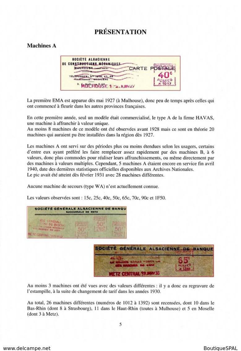 Les Empreintes De Machines à Affranchir En Alsace Et En Moselle 1927 - 1940 - Laurent BONNEFOY - SPAL 2015 - Philatélie Et Histoire Postale