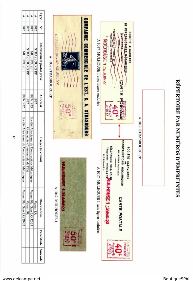 Les Empreintes De Machines à Affranchir En Alsace Et En Moselle 1927 - 1940 - Laurent BONNEFOY - SPAL 2015 - Philately And Postal History