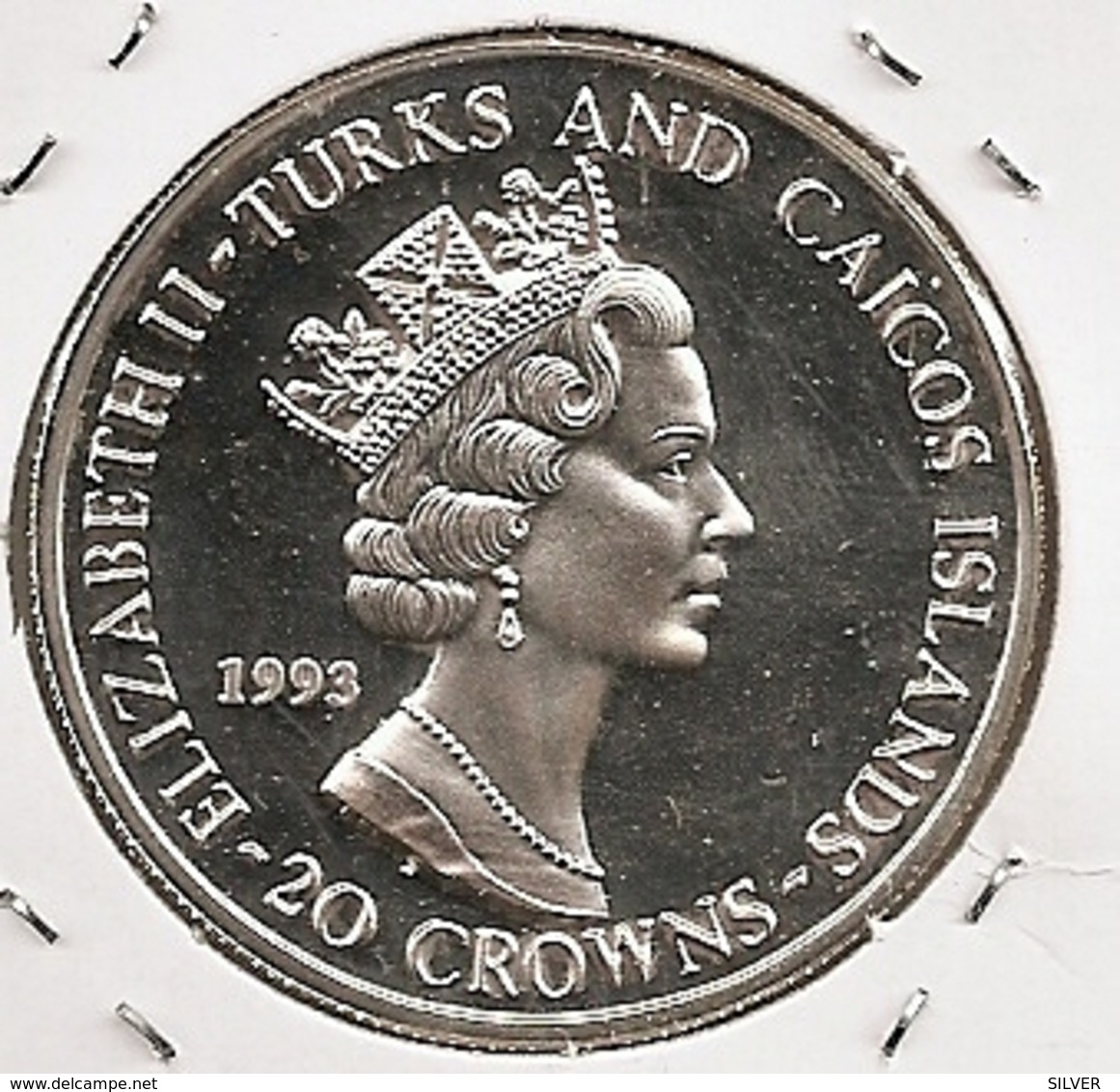 TURKS END CAICOS 5 CROWNS 40th Anniversary - Reign Of Elizabeth II RARE - Turcas Y Caicos (Islas)