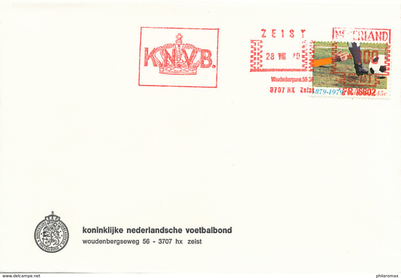 DC-1764 - 1979 NETHERLANDS - FDC 100 YEARS JUBILEE DUTCH SOCCER ORGANIZATION KNVB ZEIST - RED METER - Equipos Famosos