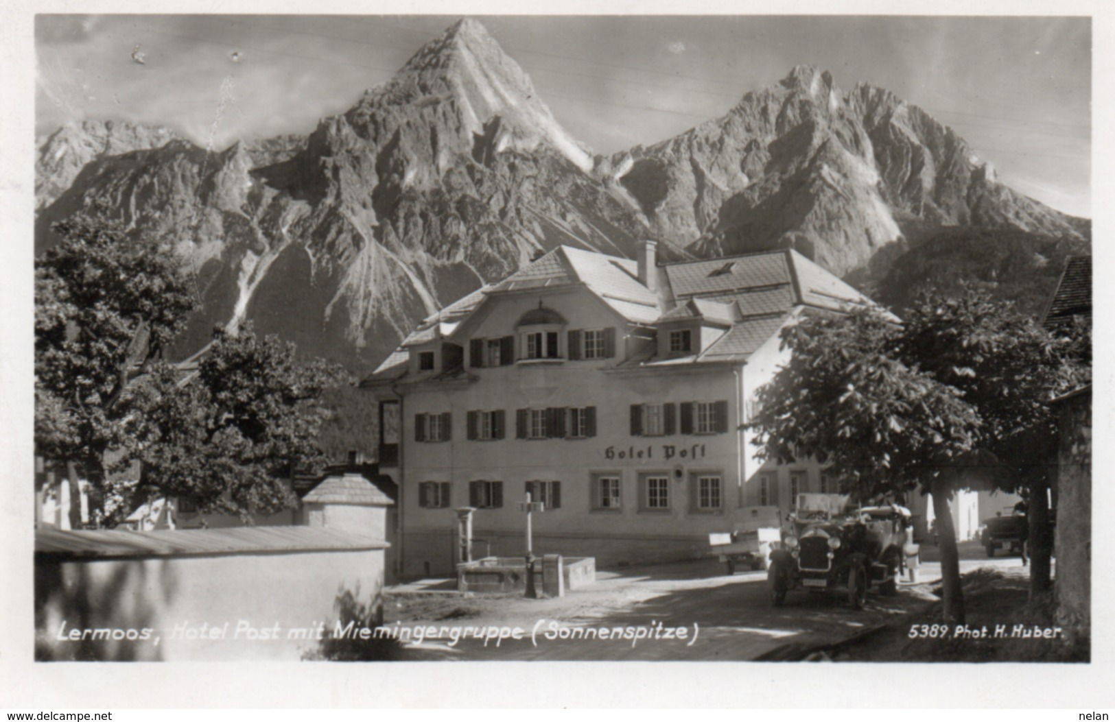 LERMOOS HOTEL POST MIT MIEMINGERGRUPPE-SONNENSPITZE-VIAGGIATA 1940-REAL PHOTO - Lermoos