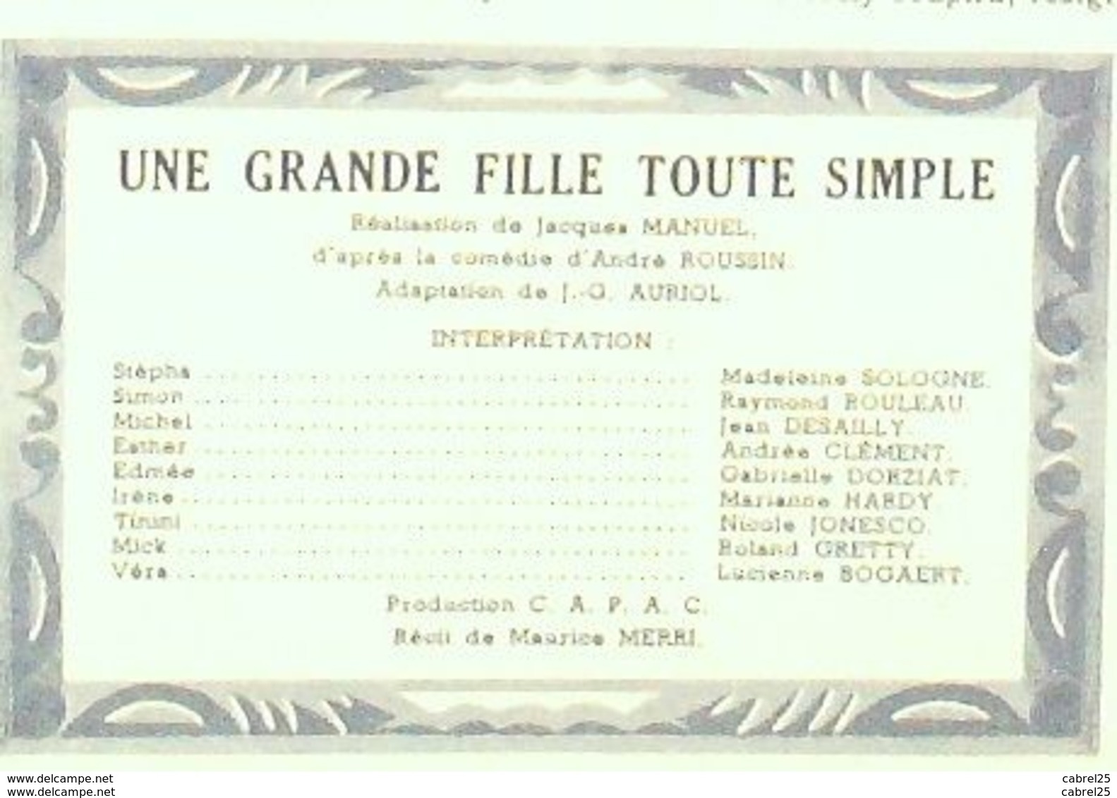 FILM-177-UNE GRANDE FILLE SIMPLE-MADELEINE SOLOGNE-JEAN DESAILLY-RAYMOND ROULEAU - Cinema