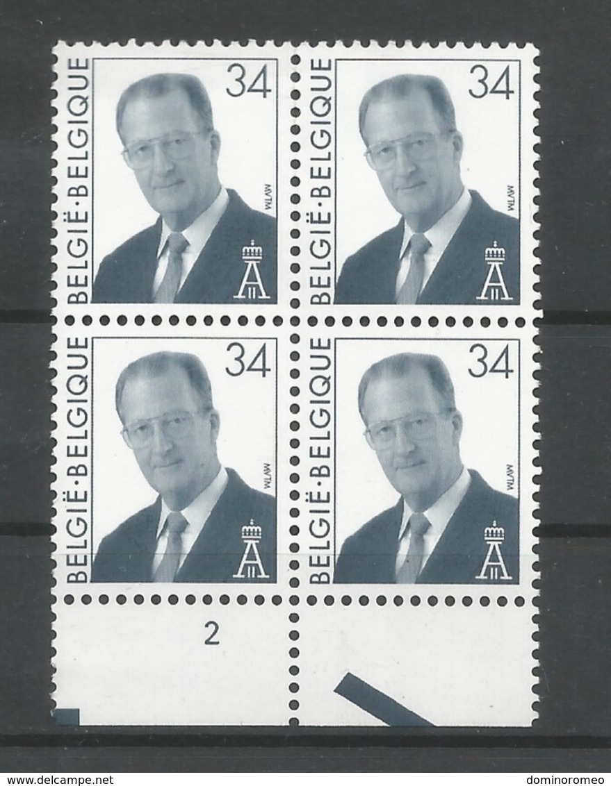 OCB 2690 Postfris Zonder Scharnier ** In Blok Van 4 Met Plaatnimmer 2 - 1993-2013 König Albert II (MVTM)
