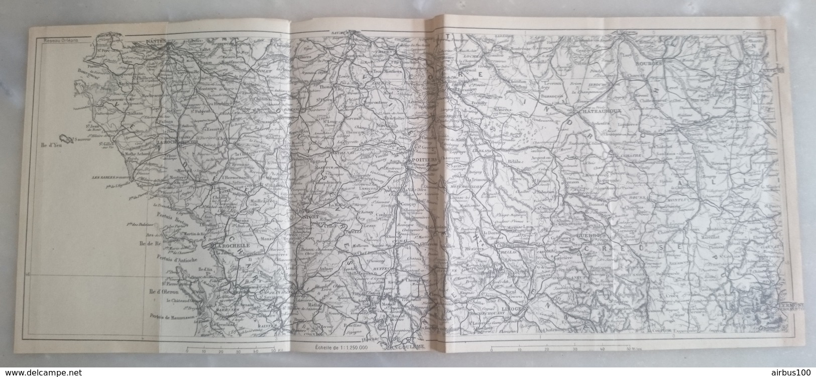 CARTE PLAN 1921 - CHEMIN De FER RESEAU ORLEANS COUPURE II - LOIRE INDRE ALLIER CREUSE DEUX SEVRES CHARENTE VIENNE PUY De - Topographical Maps