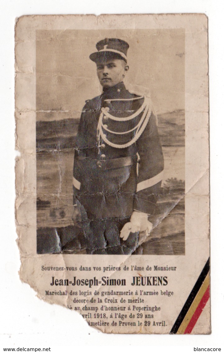 Guerre 14/18 Soldat Jeukens Marechal Des Logis Gendarmerie Poperinghe 1918 - Obituary Notices