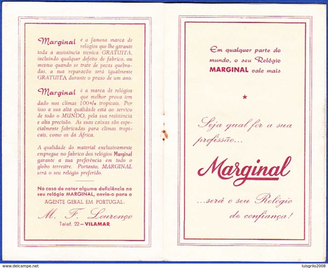 Portugal, 1961 - Clock/ Horloge MARGINAL Relógio Suisso, M.F. Lourenço, Vilamar / Garantia Mundial - Advertising