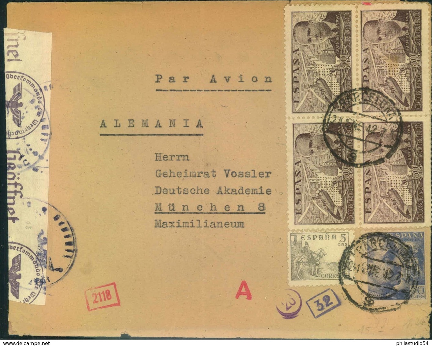 1942, Airmail With German And Spanish Censor. - Sonstige & Ohne Zuordnung