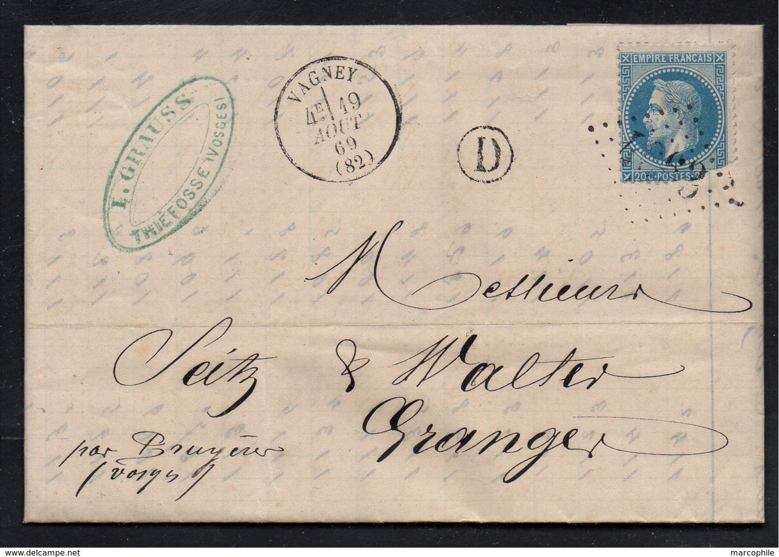 VOSGES - VAGNEY - THIEFOSSE / 1869 LAC POUR GRANGES  (ref 412) - 1863-1870 Napoléon III Lauré