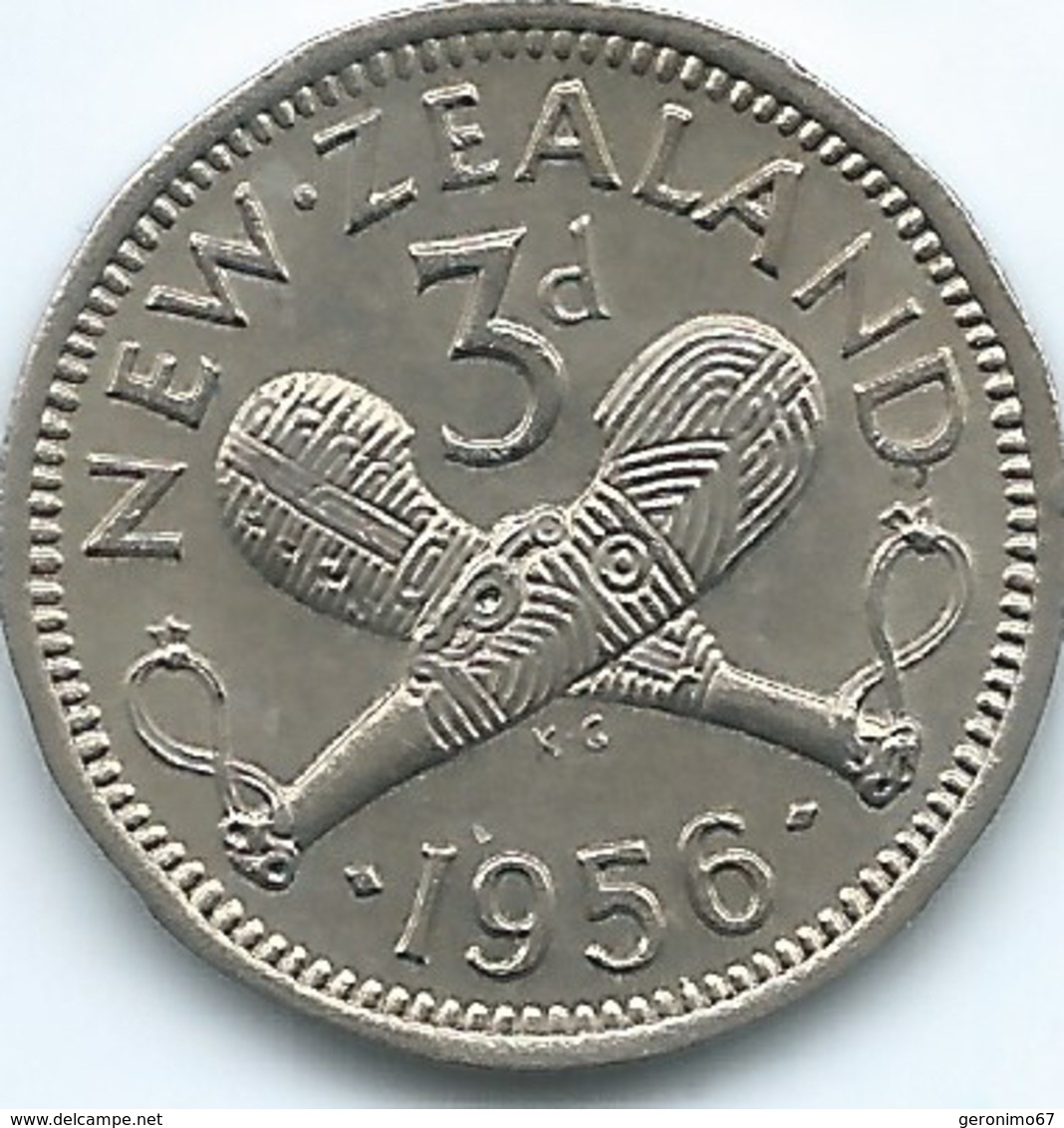 New Zealand - Elizabeth II - 1956 - 3 Pence - KM25.2 (With Shoulder Strap) - Nouvelle-Zélande