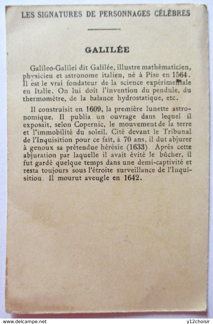 CHROMO IMAGE GALILEE DEVANT LE SAINT OFFICE SIGNATURE AUTOGRAPHE PISE ITALIE PENDULE LUNETTE ASTRONOMIQUE GALILEO - Collections