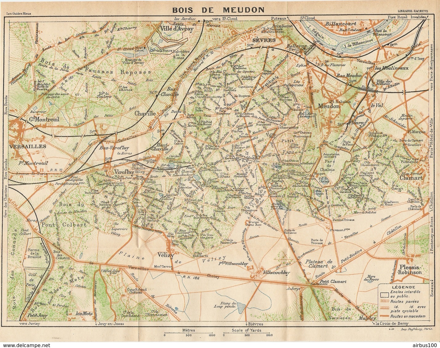 CARTE PLAN 1928 - BOIS De MEUDON ENCLOS INTERDITS Au PUBLIC PISTE CYCLABE ROUTES PAVEES  MACADAM - Topographical Maps