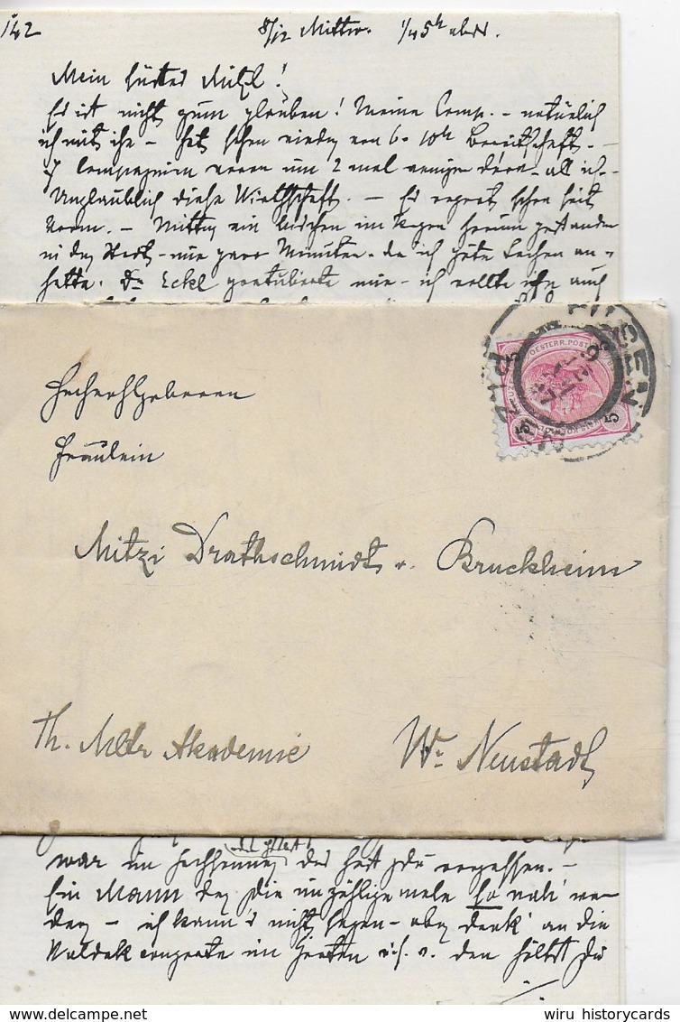 AK 0259  Brief Mit Inhalt An Frl. Mitzi Drathschmidt Von Bruckheim - Militär Akademie Wr. Neustadt 1897 - Briefe U. Dokumente