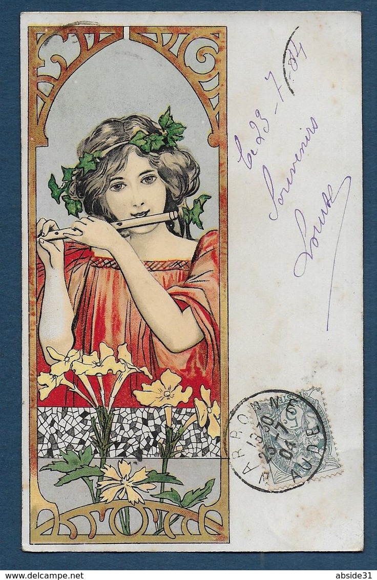 Carte Art Nouveau - Femme & Décor Floral Jugendstil Vers 1900 - 1900-1949