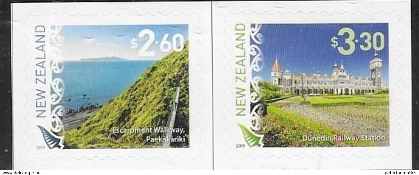 NEW ZEALAND, 2019, MNH,SCENIC DEFINITIVES, MOUNTAINS, DUNEDIN RAILWAY STATION, TRAINS, 2v S/A - Trains