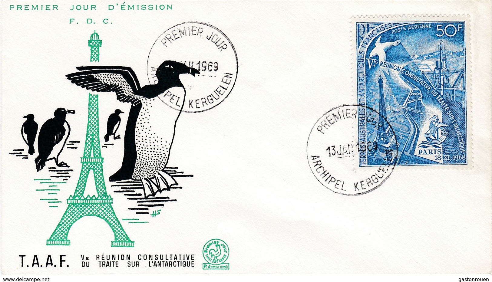 TAAF PREMIER JOUR 1969 N° PA18 5eme Réunion Consultative Du Traité International De L'Antarctique 13-01-1969 Kerguelen - FDC