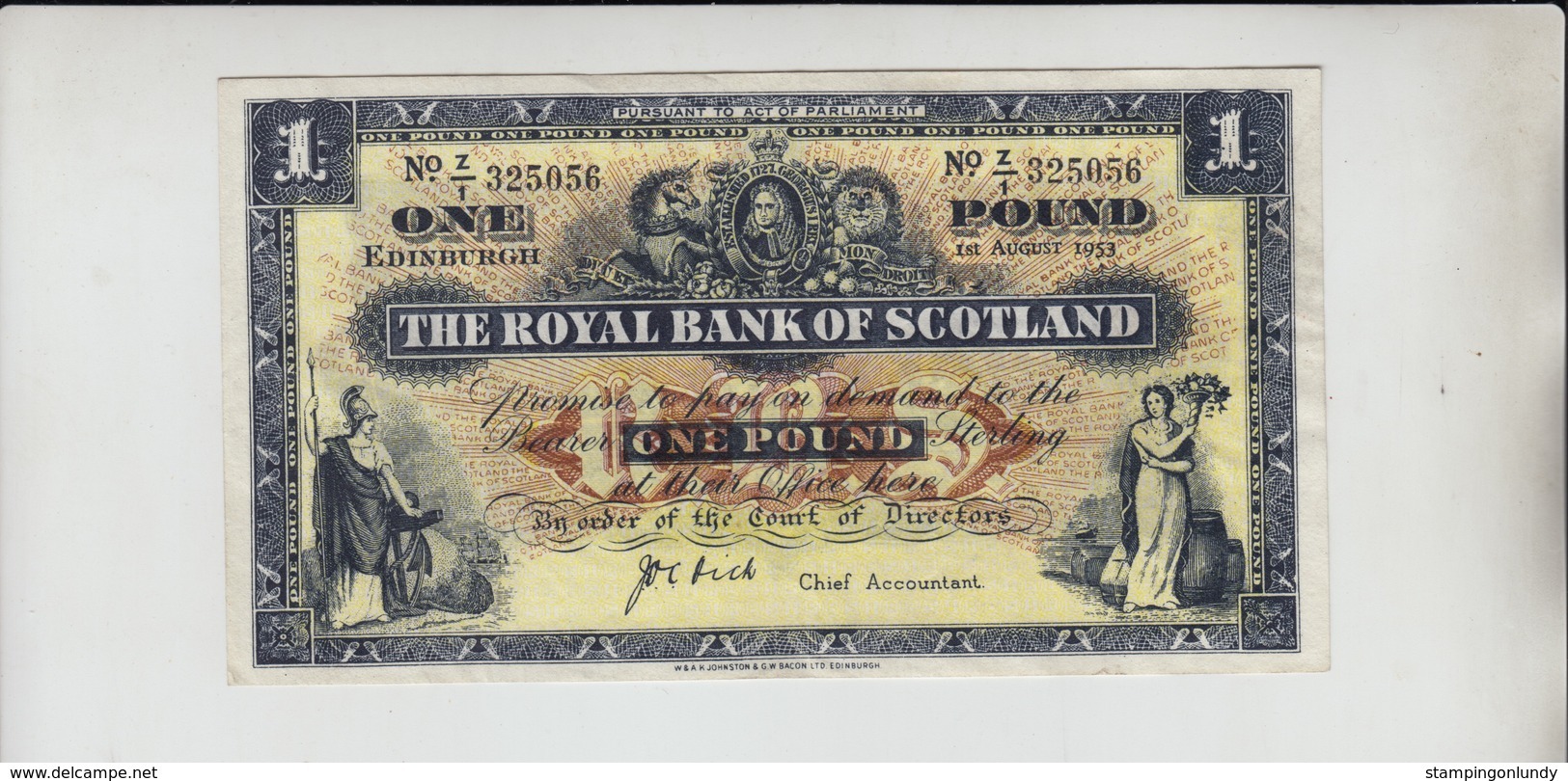 AB252. The Royal Bank Of Scotland £1 Banknote 1st August 1953 #Z/I 325056   FREE UK P+P - 1 Pound