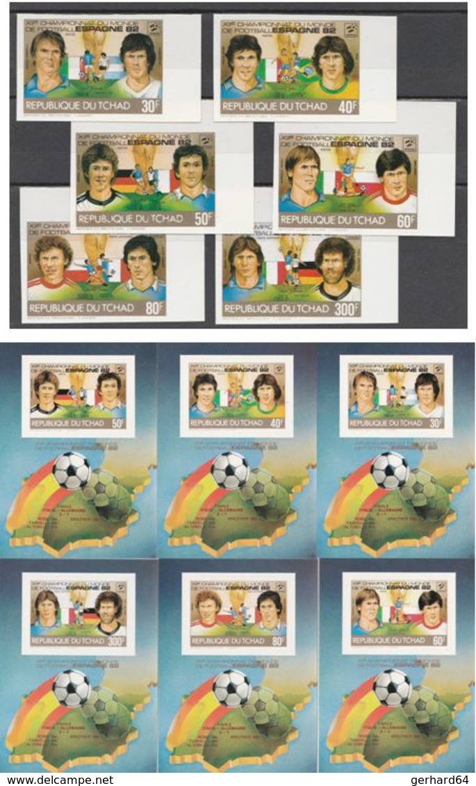 TCHAD 1982 - N° 339E-339H** + PA N° 246D-246H** + Blocs - Non Dentelés (Championnat Du Monde De Football - ESPAGNE 82) - Tschad (1960-...)