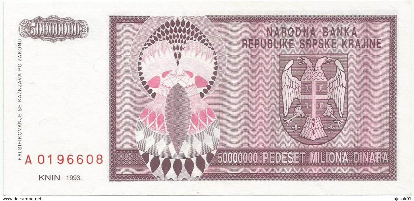 Croatia Knin Krajina 50.000.000 Dinara 1993.  P-R14 - Croatia