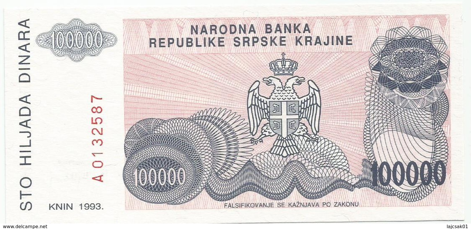 Croatia 100.000 Dinara 1993. UNC P-R22 - Croatie