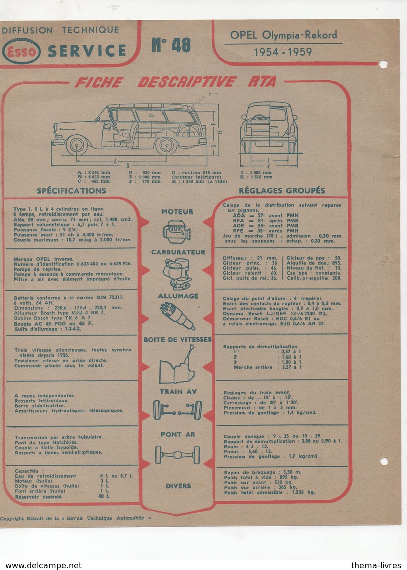 (automobile) Fiches Descriptives OPEL OLYMPIA 1954-59  /OLDSMOBILE  (CAT 1439) - Publicidad