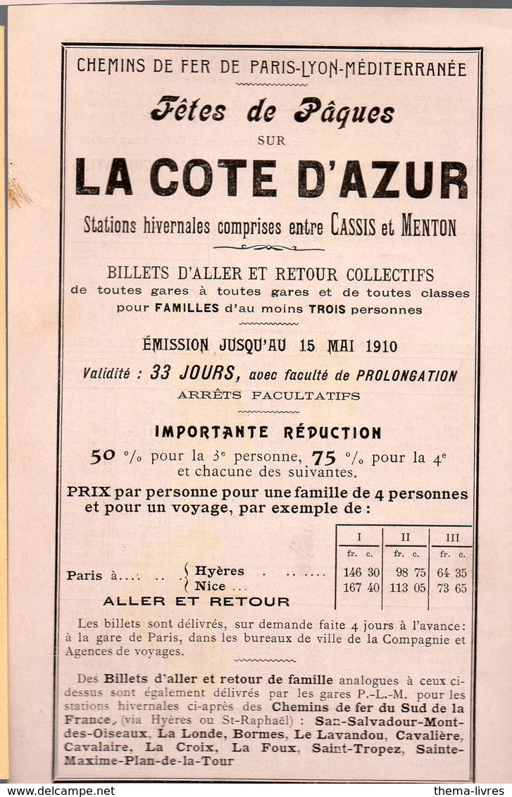 (chemins De Fer) PLM  Fêtes De Pâques Sur La Côte D'Azur   1910  CASSIS-MENTON  (PPP18763) - Europa