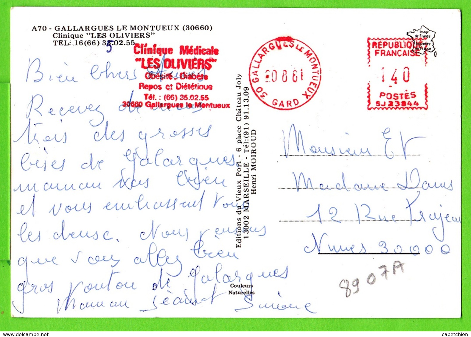 GALLARGUES LE MONTUEUX / CLINIQUE LES OLIVIERS....Carte écrite En 1961 - Gallargues-le-Montueux