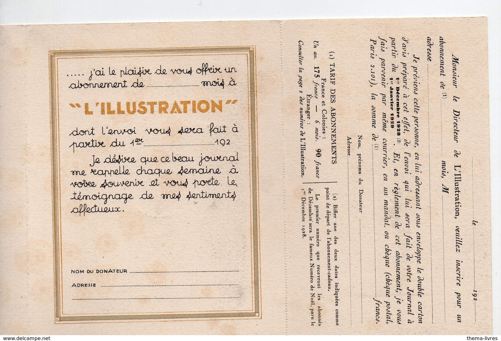 Joli BON Pour Abonnement à L'ILLUSTRATION 1929  (PPP18766) - Advertising