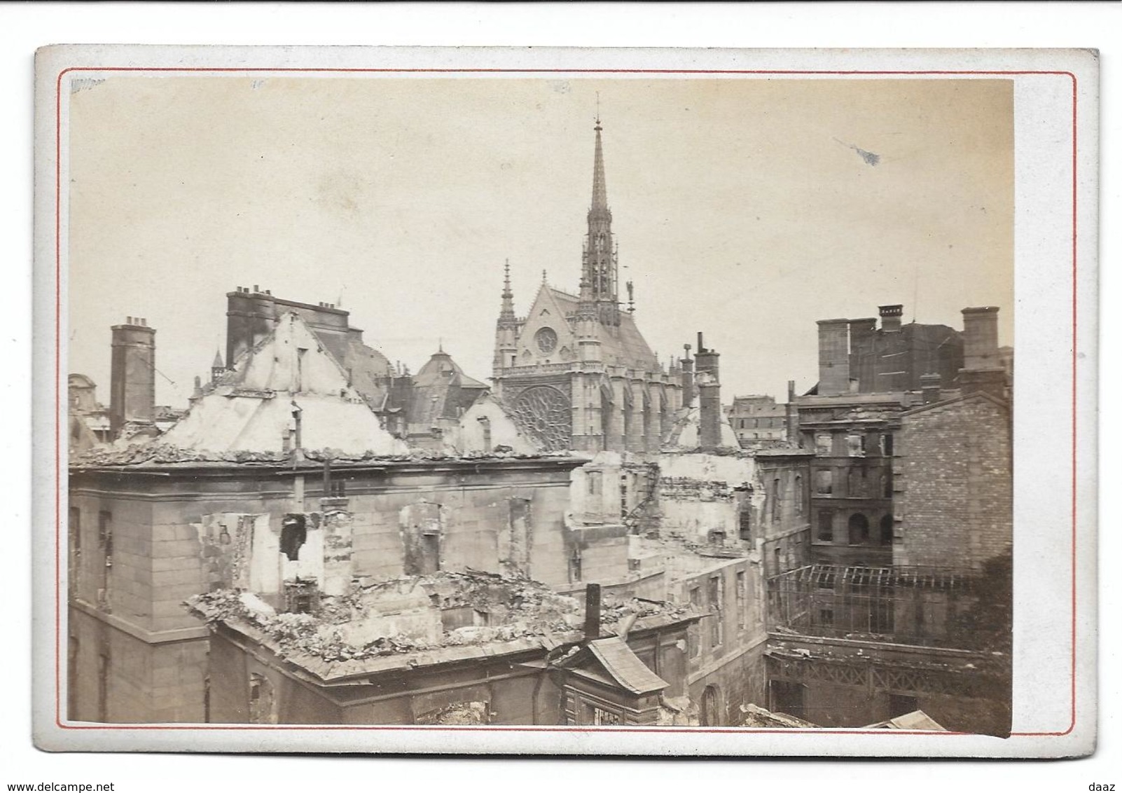 Paris Ruines 1871 Sainte Chapelle Et Palais De Justice   Photo   16x11 Sur Carton - Lieux