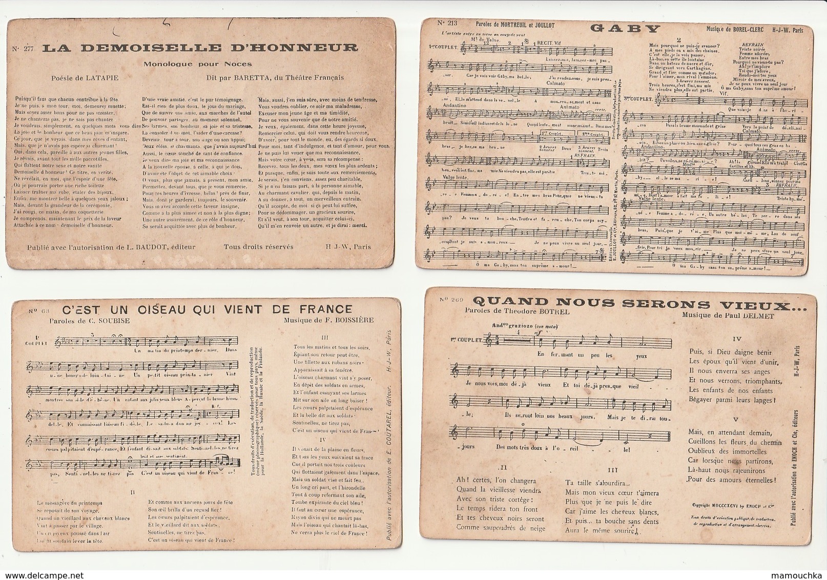 Lot 47 cartes Partition Musique et paroles