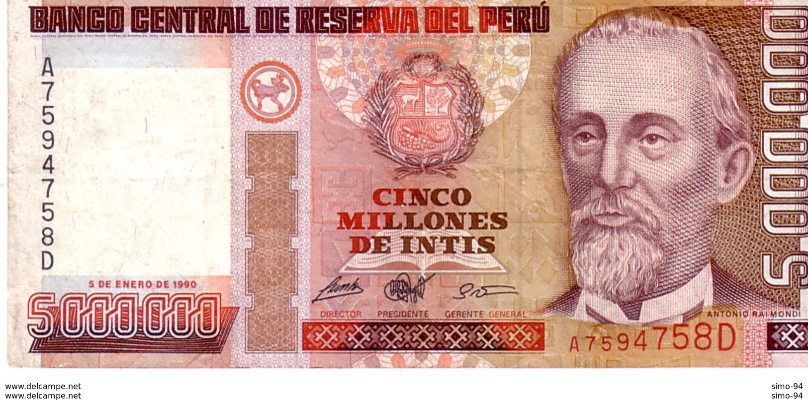 Peru P.149 5000000 Intis 1990  Xf - Peru