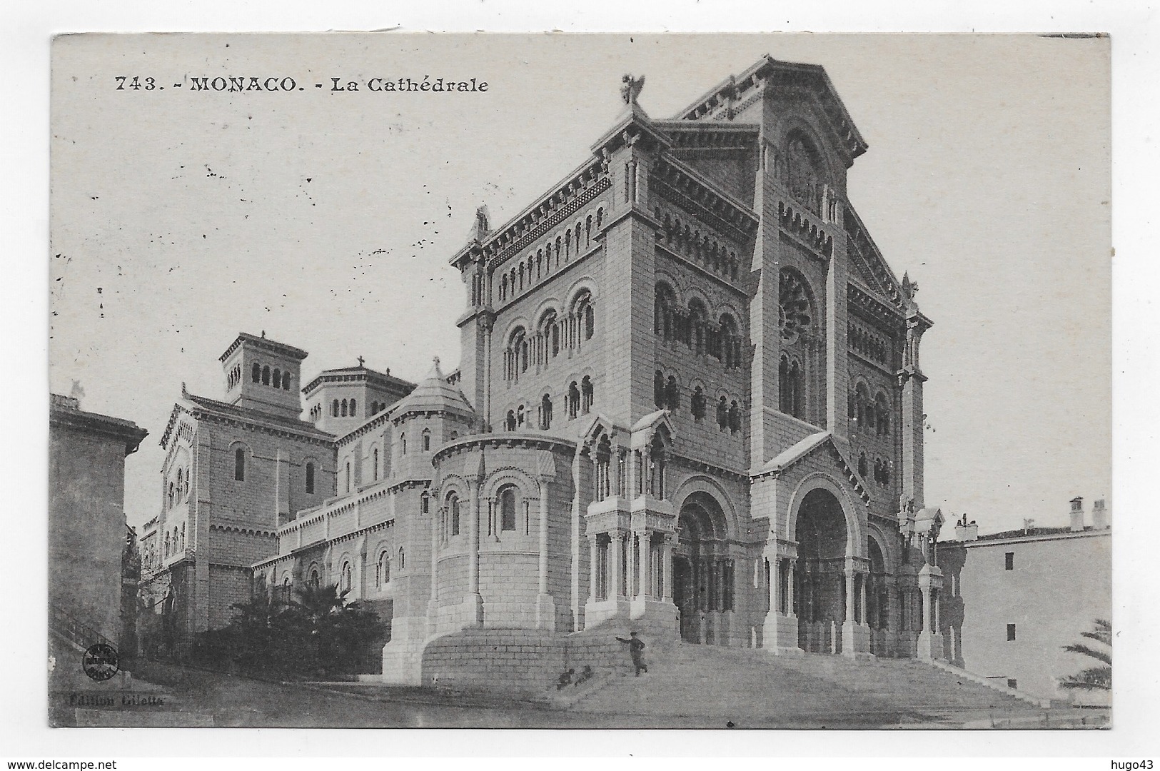 (RECTO / VERSO) MONACO EN 1921 - N° 743 - LA CATHEDRALE - TIMBRE ET CACHET DE MONACO - CPA - Cathédrale Notre-Dame-Immaculée