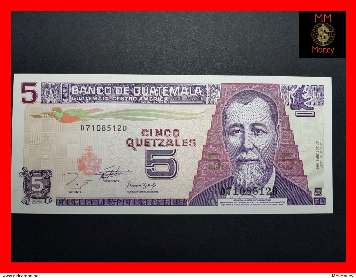 GUATEMALA 5 Quetzales  27.10.1993  P. 88 A  UNC - Guatemala