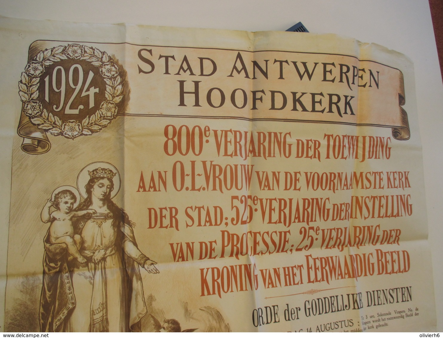 VP AFFICHE 95cm X 174cm (V1912) STAD ANTWERPEN HOOFDKERK 1924 (6 Vues) JOS RATINCKX 800 Verjaring Der Toewijding Aan OLV - Posters