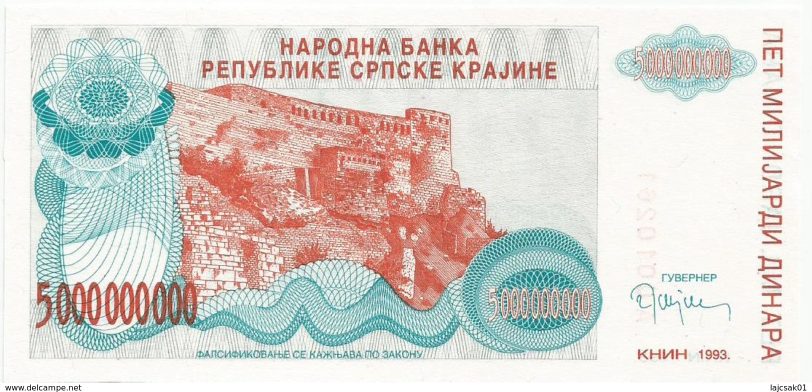 Croatia Knin Krajina 5.000.000.000 Dinara 1993.   P-R27 - Croatia