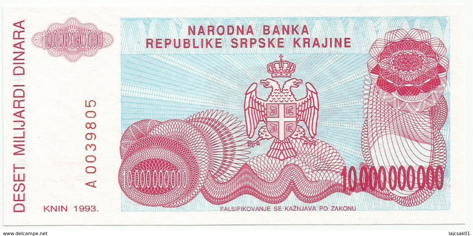 Croatia Knin Krajina 10.000.000.000 Dinara 1993.  UNC P-R28 - Croatie