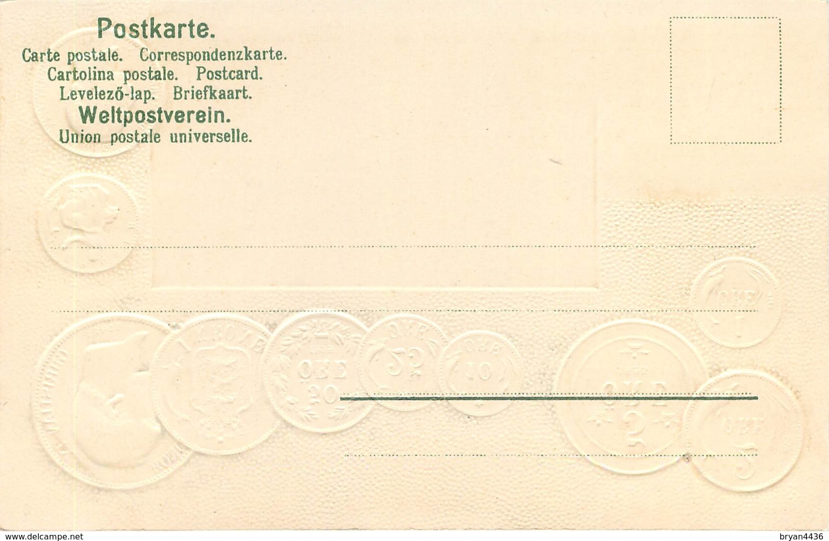 REPRESENTATION DES MONNAIES DU DANEMARK - TRES BELLE CPA PRECURSEUR GAUFFREE - TABLEAU EQUIVALENCE  AUTRES MONNAIES - Monnaies (représentations)