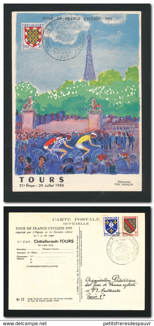 FRANCE 1955 - Vélo Cyclisme Cycling Tour De France 1955 Superbe Carte Illustrée VAN DONGEN étape De TOURS 29/7/1955 - Cyclisme