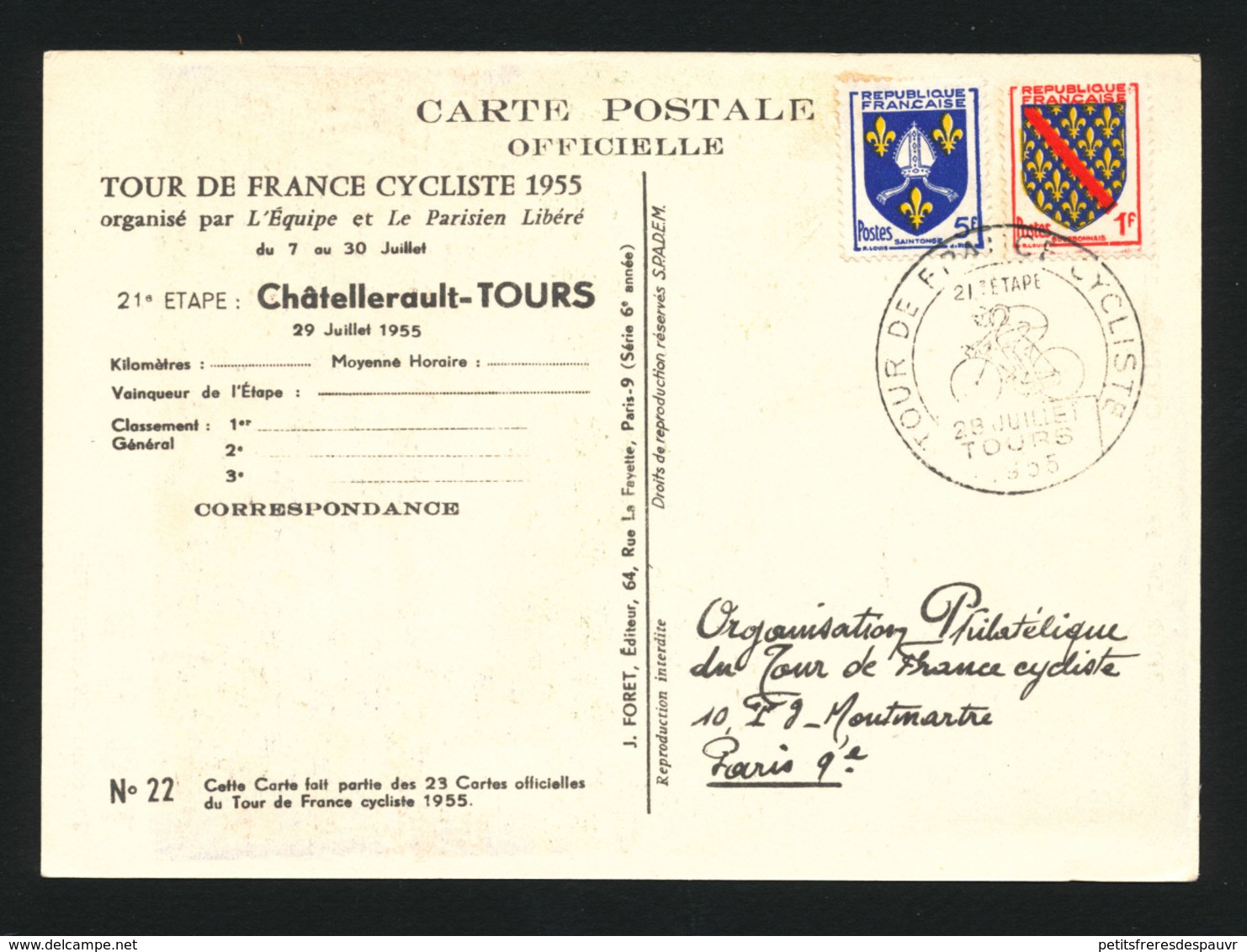 FRANCE 1955 - Vélo Cyclisme Cycling Tour De France 1955 Superbe Carte Illustrée VAN DONGEN étape De TOURS 29/7/1955 - Cyclisme