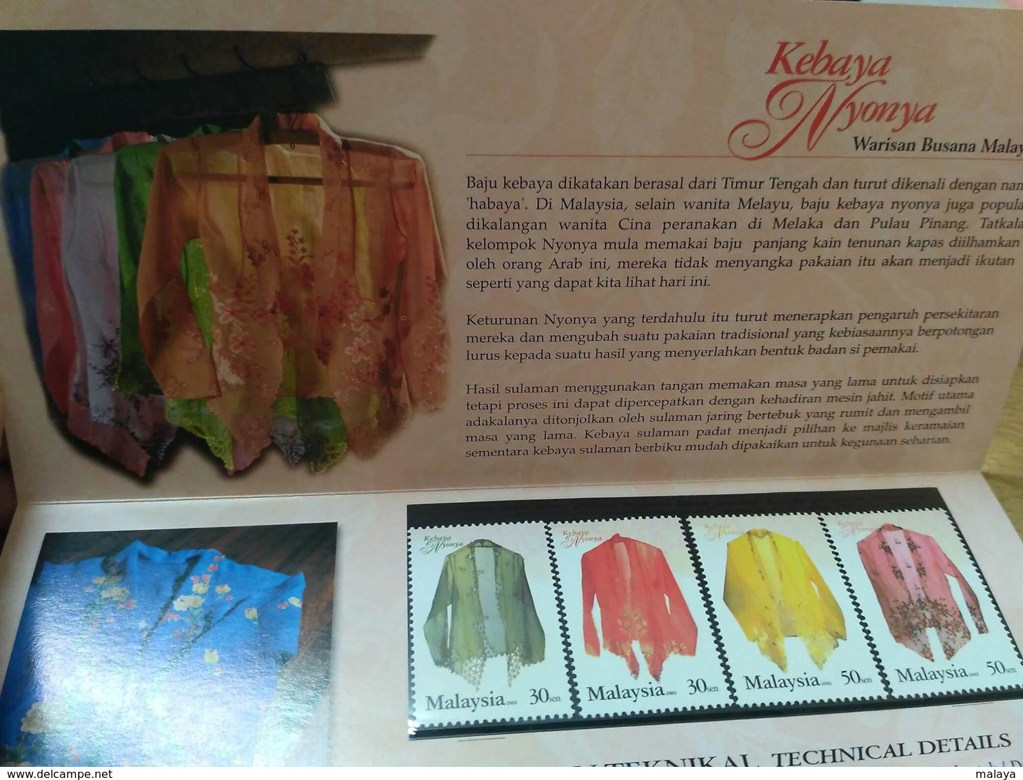 Malaysia 2002 Stamps Set MNH In Presentation Folder Fashion Heritage Kebaya Nyonya Traditional Blouse - Malaysia (1964-...)